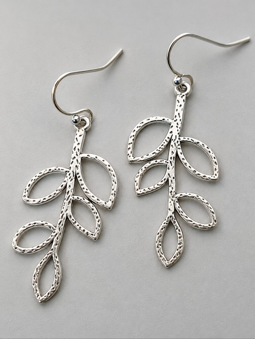 Silver Leaf Earrings Lightweight 925 French Style Posts